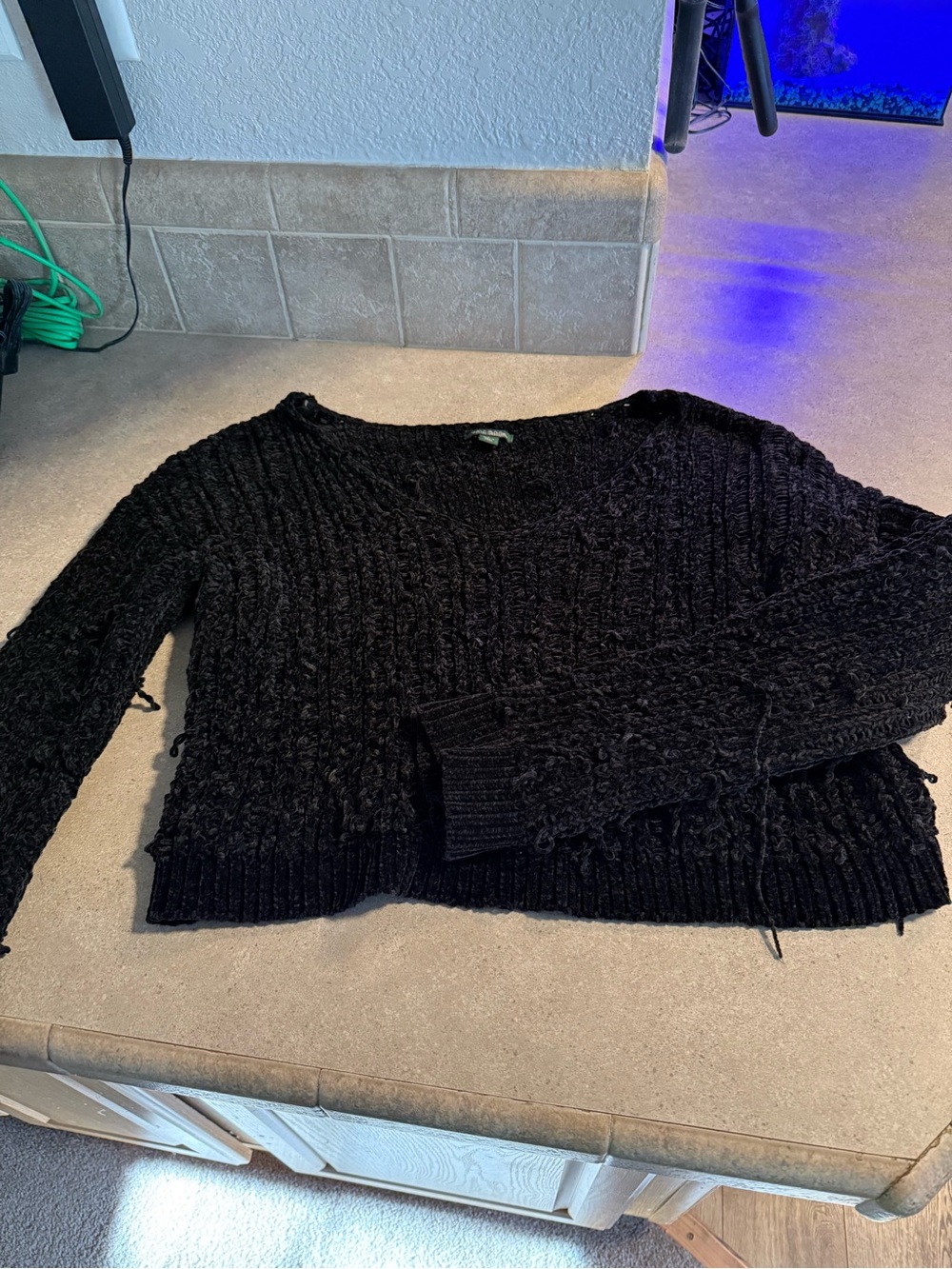 wild fable Black Textured V‑Neck Chunky Knit Sweater